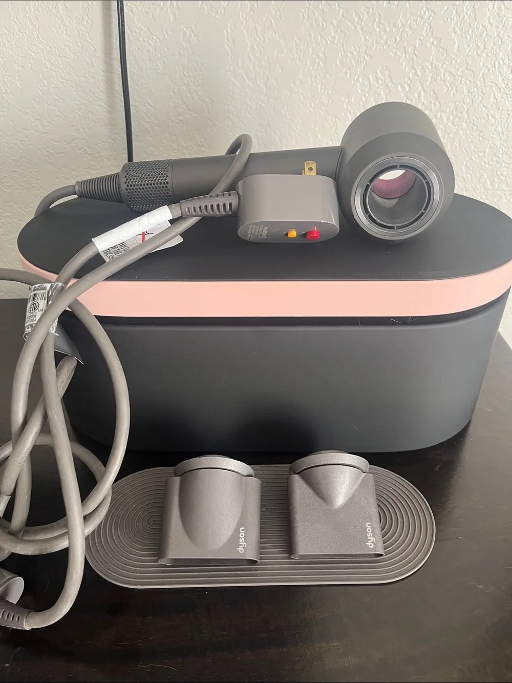 Dyson Hair Dryer in Charcoal Gray with Pink Accent